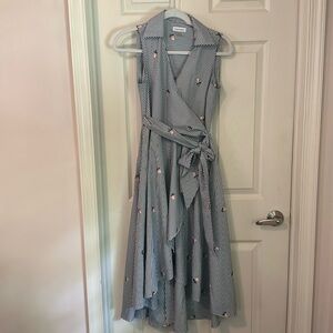 Calvin Klein size 2 striped dress with pink embroidered flowers.